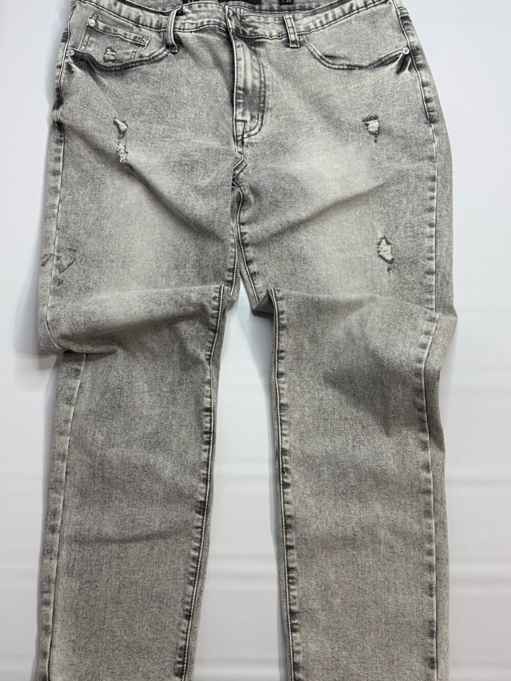 Mens Denim Men’s Distressed Grey Acid Wash Jeans 36x30 Streetwear Y2K